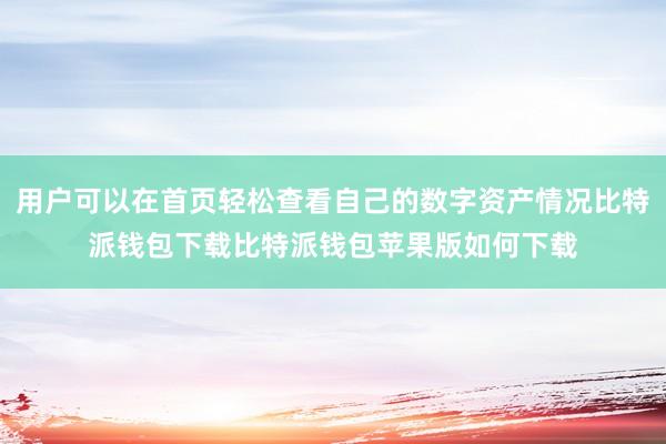 用户可以在首页轻松查看自己的数字资产情况比特派钱包下载比特派钱包苹果版如何下载