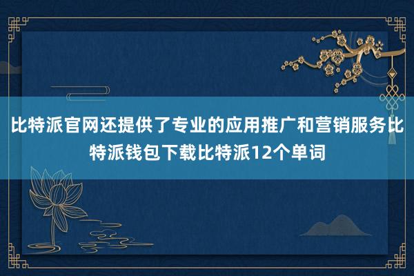 比特派官网还提供了专业的应用推广和营销服务比特派钱包下载比特派12个单词