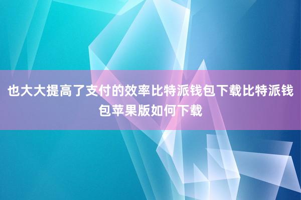 也大大提高了支付的效率比特派钱包下载比特派钱包苹果版如何下载